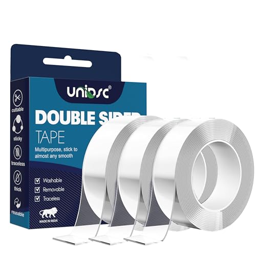 Image of UNIDSC Double Sided Tape 3 Meter - Heavy Duty Nano Grip Gel Tape, Multipurpose, Reusable, Removable, Washable, Heat Resistant, Anti-Slip Adhesive for Multiple Surfaces (3 PACK)