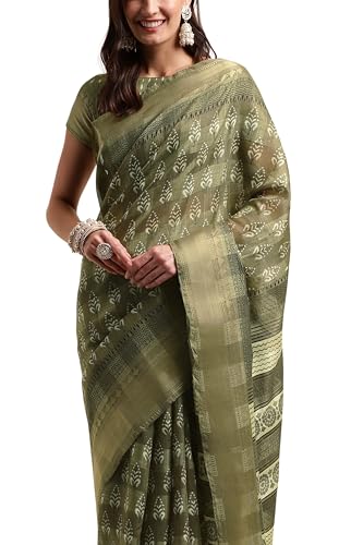 Image of MIRCHI FASHION Women Saree Cotton Blend Kalamkari Printed | Comfortable Office and Regular Daily Use Sari with Unstitched Blouse Piece