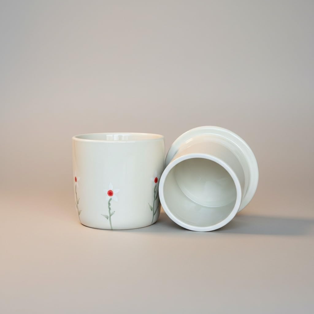 White Daisy French Butter Keeper with Water Line – Ceramic Butter Crock for Countertop – Butter Dish with Lid for Soft Spreadable Butter – Farmhouse Kitchen Decor – Fits 1 Stick