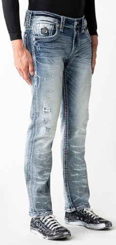 Rock Revival - Mens Diego RP3650J202R Straight Jeans, Color Denim, Size: 403