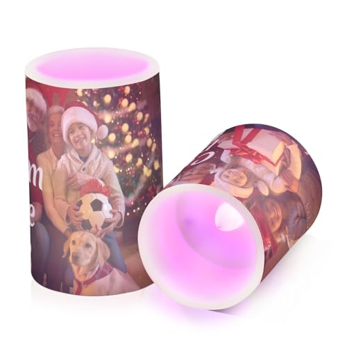Image of Personalized Flickering Flameless Candles, Custom Photo LED Candles Set of 2, Remote Timer Battery Operated Candle for Valentine Wedding Birthday