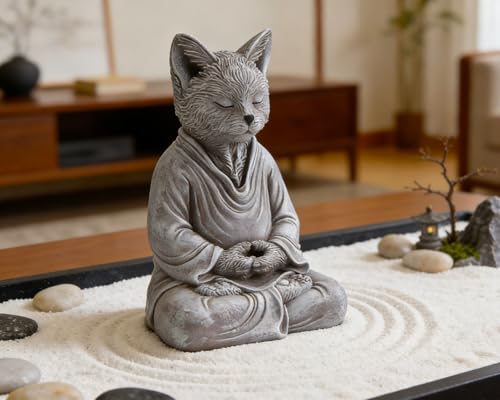 Estatua decorativa zen de gato meditando 7 pulgadas miniatura 2