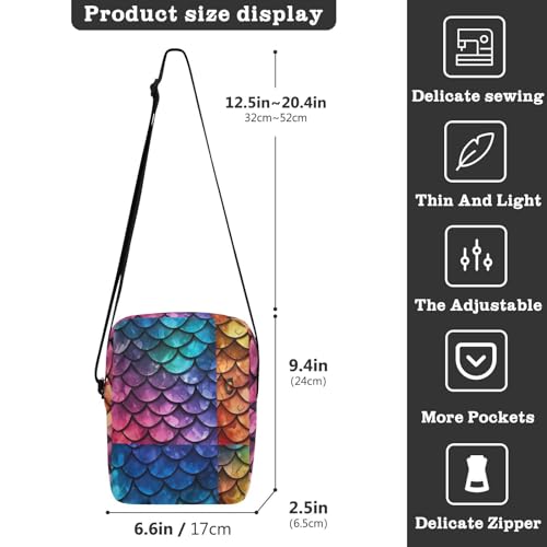 Crossbody Bag Mermaid Scale Messenger Bag for Women Men Purse Shoulder Bag Satchel Bag with Adjustable Strap 214B13873
