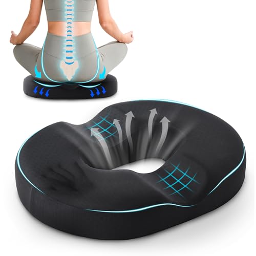 BRO Donut Cushion for Hemorrhoids Ergonomic Memory Foam Seat Cushion with Ice-Silk Cover for Tailbone Pain Sciatica Relief Pressure Relief Pillow for Office Chair Wheelchair Car