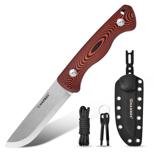 HARNDS Discovery Cuchillo de fijación de tono completo al aire libre en acero 10Cr15CoMoV con empuñadura G10 extraíble, carcasa ajustable, alisado escandinavo (negro-rojo)