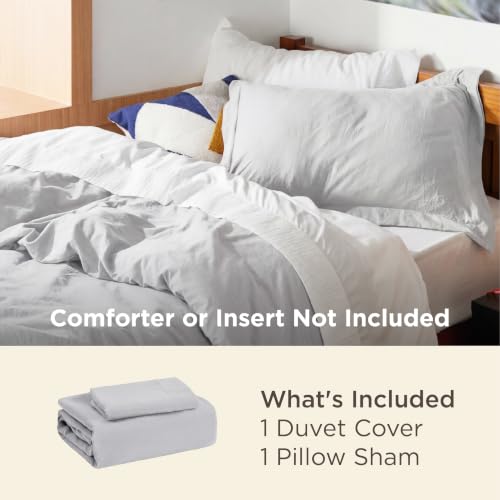 Image of Bedsure Prewashed Twin Duvet Cover, Cotton-Like Bedding Set, Light Grey | Ultra Soft, Relaxed Texture, Twin XL Breathable Comfort, Hidden Zipper, 8 Corner Ties, Easy Care, Year-Round Use