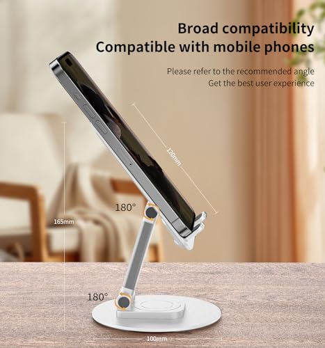 Image of 360 Rotating Cell Phone Stand for Desk (K39B-White) | Adjustable & Foldable Phone Holder, Aluminum Desktop Phone Stand with Anti-Slip Base, iPad Stand for Desk