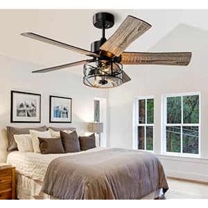Farmhouse Ceiling Fan with Lights, 48 Inch Vintage Ceiling Lights with Remote Control, Glass Cover, 5 Dual-side Finishes Plywood Blades, Quiet DC 6 Speed Motor, Timing, for Home Outdoor Indoor, Black Farmhouse Ceiling Fan with Lights 48 Inch Vintage Ceiling Lights with Remote Control Glass Cover 5 Dual side Finishes Plywood Blades Quiet DC 6 Speed Motor Timing for Home Outdoor Indoor Black