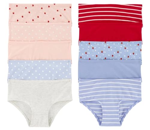 Carters Girl`s Stretch Cotton Panties Underwear 10 Pack (Blue/Red Strawberry 8 Years)