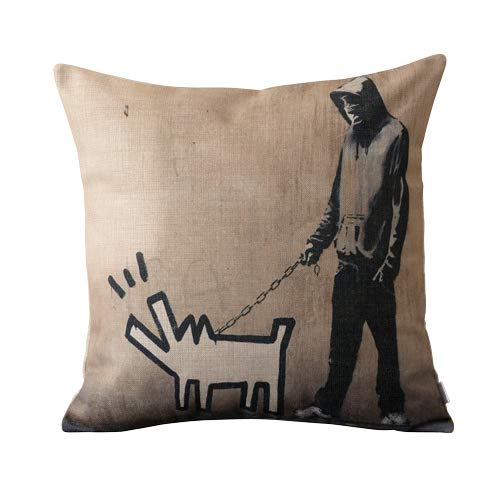 jubilee クッションカバー Banksy バンクシー ジュビリーロンドン　ドッグウォーキング(BA032) 北欧 45×45cm イギリスブランド リネン 高品質ハンドメイド　※中身別売り