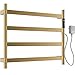 Podgrzewacz do ręczników 4 Płaska suszarka na ręczniki Ścienny podgrzewany wieszak na ręczniki do łazienki, wieszak na ręczniki ze stali nierdzewnej z zegarem (Color : Brushed Gold)