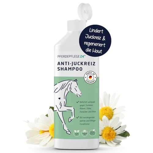 PFERDEPFLEGE24 Pferde Shampoo Anti Juckreiz 500ml - Juckreiz lindern & Haut regenerieren - Natürliches Pferdeshampoo gegen Milben, Pilz-, Floh & Parasiten