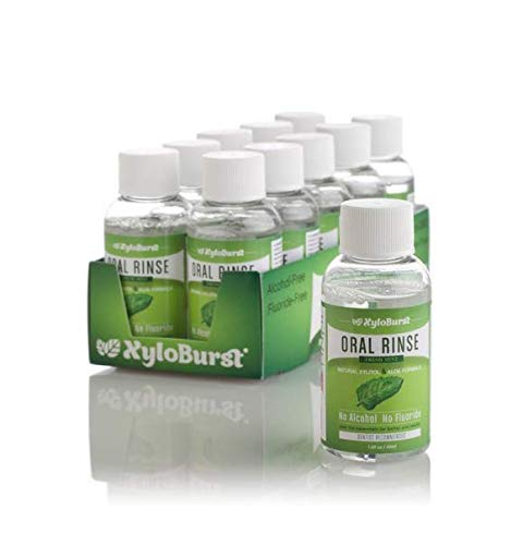 Focus Nutrition, XyloBurst Oral Rinse Natural Xylitol Mouthwash with Aloe Vera, Fresh Mint, Travel Size, 1.5oz Per Bottle - Pack of 10
