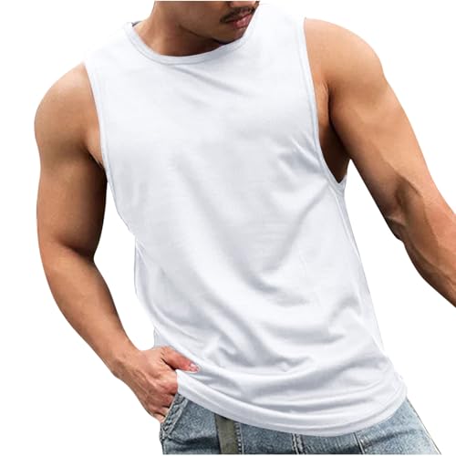 Camiseta Tirantes Hombre,Tallas Grandes Camiseta Deporte Hombre para Gimnasio Camisetas Deportiva Sin Mangas Holgada Ligera Transpirable Cuello Redondo Chaleco Deporte Color Sólido Tank Top