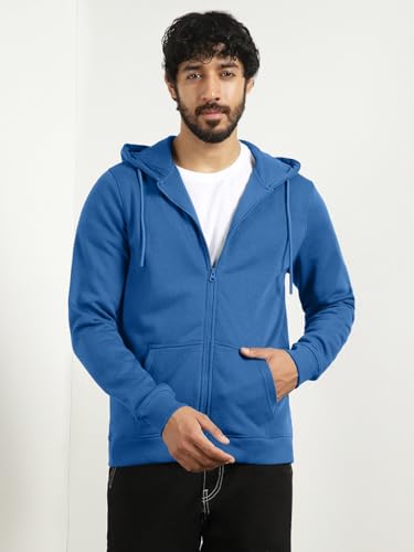 Image of Nobero Classic Zipper Hoodie for Men | Zip Up Hoodies for Men | Regular Fit | Full Zip Closure | Drawstring Hood | Zipped Hooded Sweatshirt | Cotton Rich Zipper Fleece Hoodie
