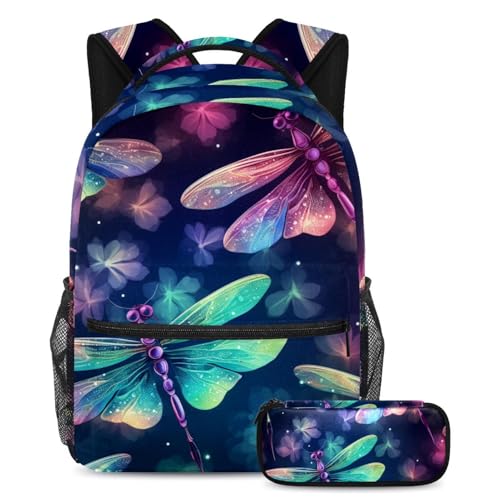 Cartable grande capacité étudiants sac à dos voyage ado avec trousse fleurs et libellules