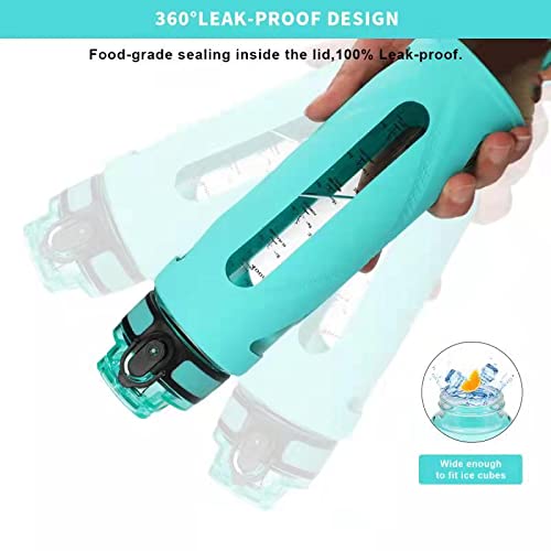 32Oz Glass Water Bottles With Straw And Flip Lid, Motivational Water Bottles With Time Marker Reminder And Silicone Sleeve, Leakproof, Bpa Free (Green Sleeve) #TOP3