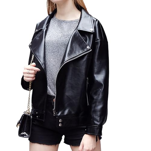 Manteau de moto court femme en similicuir veste biker casual