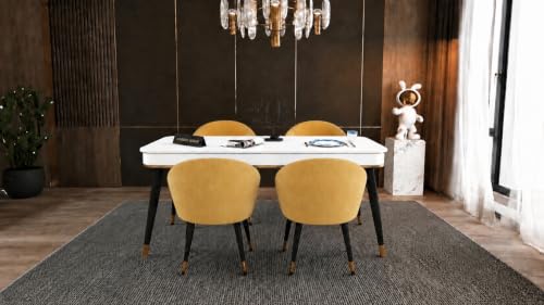 Image of WOODEN SPACE Majestic 4 Seater Wooden Dining Table Set | Urban Marble Top Dining Table with Chairs for Dining Room & Kitchen (Modern Classic Yellow) (54 x 36 x 30 inch)