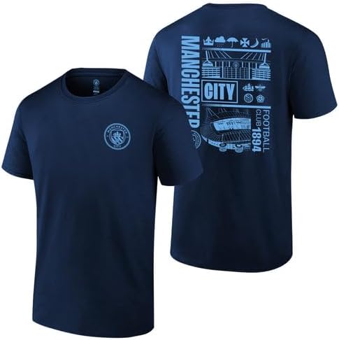 Icon Sports Manchester City Shirt Officially Licensed Man City Product Soccer Football Grapic T-Shirts | City Stadium, Short Sleeve, Navy, Small