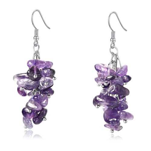 Seraphina Handmade Natural Amethyst Crushed Crystal Stone Dangle Earrings Purple Drop Dangle Earrings Jewelry Gift