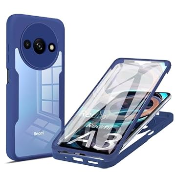 MRRSIWEI Capa para Xiaomi Redmi A3, [Protetor de tela embutido] [À prova de choque de grau militar] Capa protetora robusta de corpo inteiro de 360° para Xiaomi Redmi A3. Azul completo
