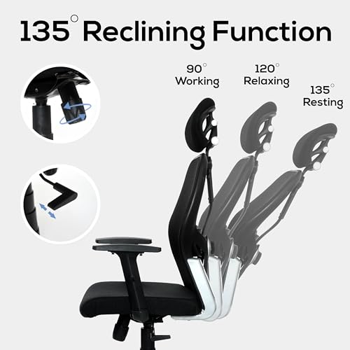 Image of Seventh Heaven Venus Ergonomic Office Chair in High Back with Adjustable Armrests, Headrest & Dynamic Lumbar Support, Synchro Tilt Mechanism: (Heavy Duty Metal Base, Black)