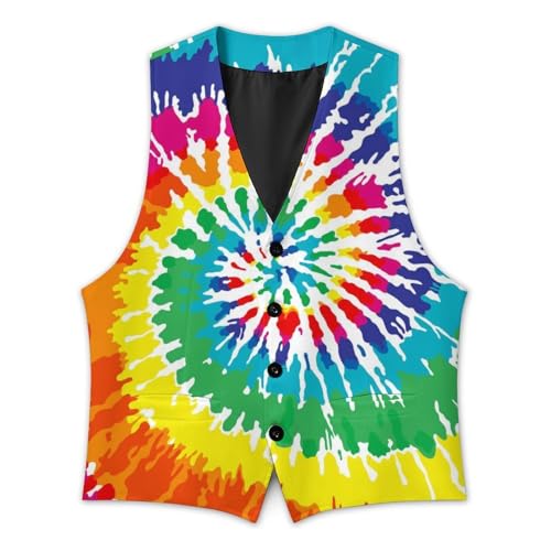 Colorful Spiral Tie Dye Men's Suit Vest Slim Fit V-Ncek Waistcoat Business Casual Vest3