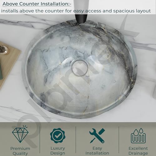 Image of Plantex Ceramic Wash Basin for Bathroom /Table Top Ceramic Basin /Washbasin for Hotel /Restaurant (Marble Finish - 18 x 15 x 7 inch)