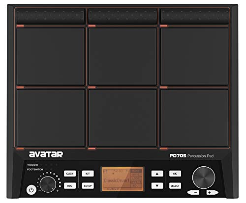 HXW PD705 Percussion Sampling Pad 9-Trigger Multipad All-in-one Electric Drum Set With Built-in Metronome, Effecter, Looper, 600+ Sounds, Supporting USB/MIDI/AUX Connectivity