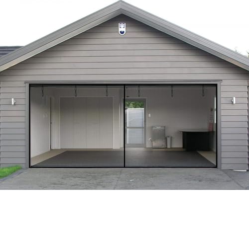 Image of Garage Screen Doors for 2 Car Garage, 16x8 Ft Magnetic Closure Heavy Duty Weighted Bottom Screen Self Sealing Fiberglass Mesh Retractable Net - Easy Assembly & Pass-Through Black