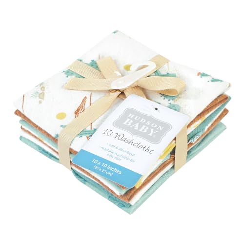 Image of Hudson Baby Unisex Baby Flannel Cotton Poly Washcloths, Desert Cactus 10 Pack, One Size