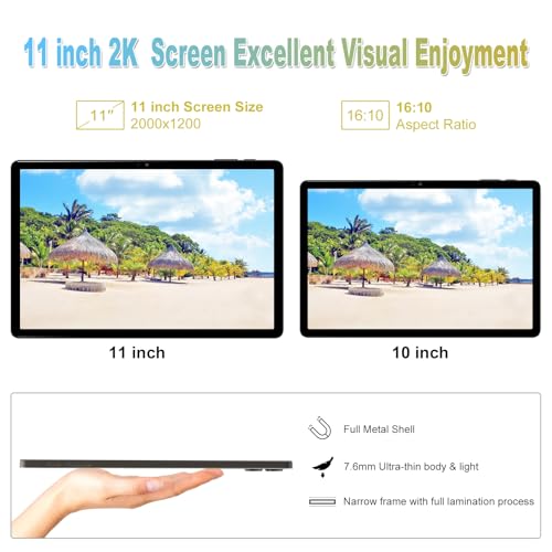 2026 Gemini AI 11 inch Android Tablet 2000 * 1200 2K Display 2 in 1 Tablets, T616, 18GB RAM+128GB ROM+1TB Expand, 5+5+13MP Camera, 9000mAh, 4 Speakers, 5G WiFi, Tablet With Keyboard, Stylus, Case by YHWHHI - Image 3
