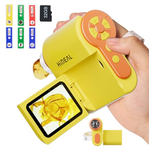 Image of Hideal HP20 IPS Microscope for Kids: [3-in-1] [Easy and Fun] 2 inch Portable Handheld Microscope Miniscope, Pocket Mini Scope Educational Science Kit, Christmas Birthday Gifts for Kids, 32GB, Yellow