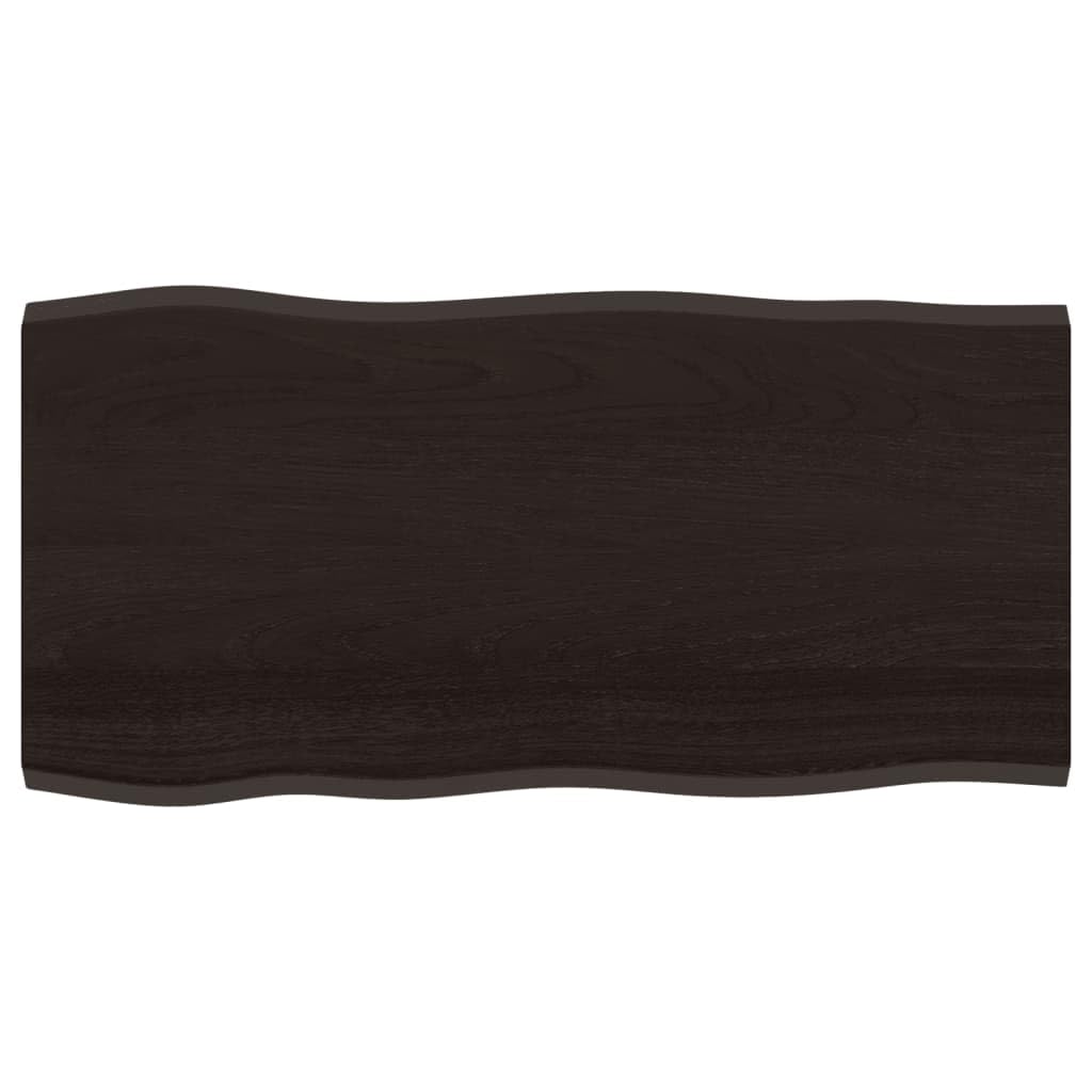 vidaXL Tischplatte, Massivholz-Eiche, Baumkante, dunkelbraun, 100×50×2 cm