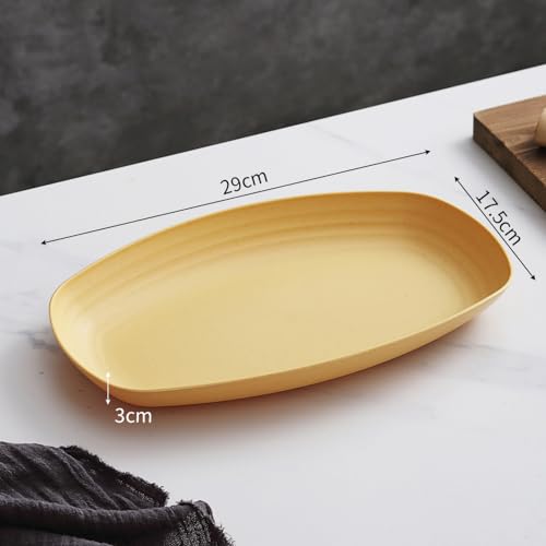 Image of Wheat Straw Oval Food Storage Plates Lightweight Kitchen Tableware for Fruit, Dessert, Snacks, Cereal, Pasta, Salad, Dessert, Dishes, Sushi, Cake Dishwasher Microwave Safe (Yellow, Pack of 4)