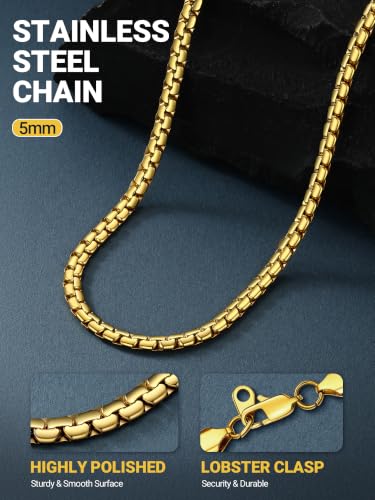 Image of PROSTEEL Stainless Steel Flat Box Link Chain Necklace for Men