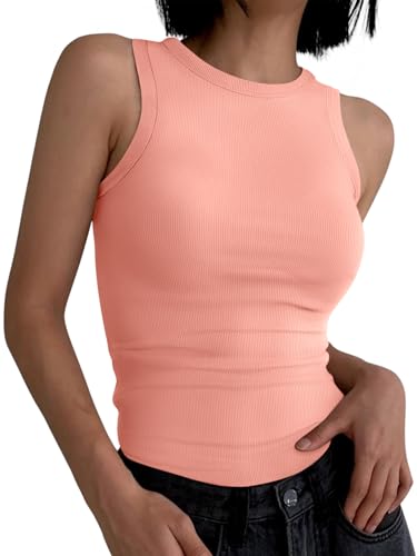 Image of ANRABESS Womens Sleeveless High Neck Tank Tops Fashion Summer Casual Basic Slim Fit Ribbed Racerback Top Shirt Clothes