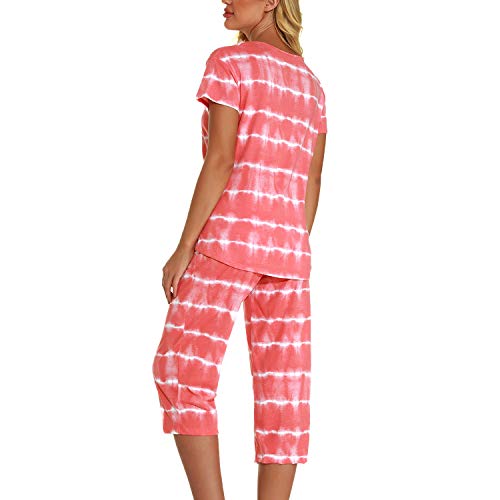 Lu's Chic Women's Cute Pajama Set Soft Cotton Capri Short Sleeve Comfy Pjs Pant Two Piece Sleepwear2