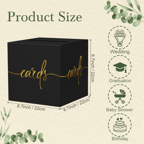 Image of Black Card Box with Gold Foil Design, Paperboard 8.7 inch Gift Card Holder for Wedding Graduation Birthday Party Reception Retirement Anniversary Bridal & Baby Shower