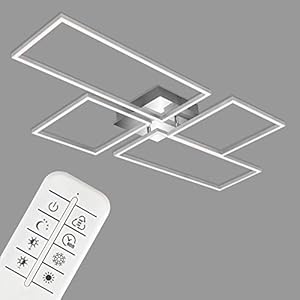 Briloner Leuchten – LED plafondlamp, plafondlamp dimbaar, incl. afstandsbediening, kleurtemperatuurregeling, nachtlichtfunctie, timer, 54 Watt, 5.500 lumen, chroom aluminium, 1100x540x98mm (LxBxH), 3170-018