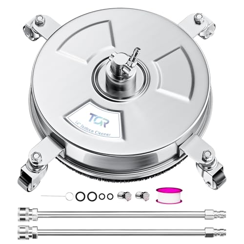 TOR 14' Stainless Steel Pressure Washer Surface Cleaner with 4 Caster Wheels, 4000 PSI, 2 Extension Wands & Nozzles, Power Washer Surface Cleaner for Concrete, Driveway, Patio, 1/4' Quick Connect