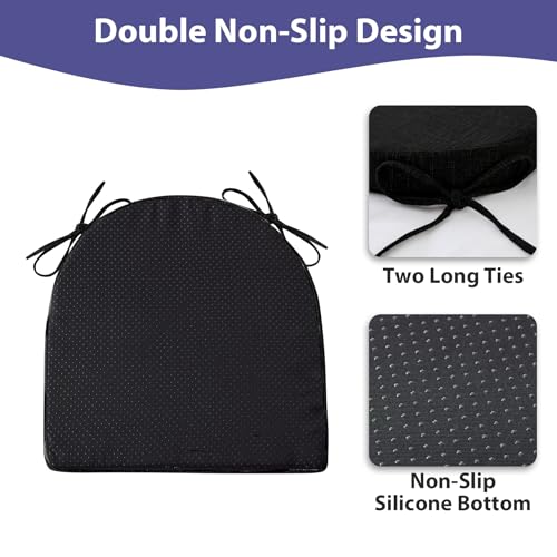 Image of IPYNBAP Chair Cushions for Dining Chairs, Kitchen Chair Cushions, 16'' x 16'' x 2'', Non Slip Indoor Seat Cushions, Chair Pads for Dining Chairs with Ties & Removable Cover, Set of 4, Black