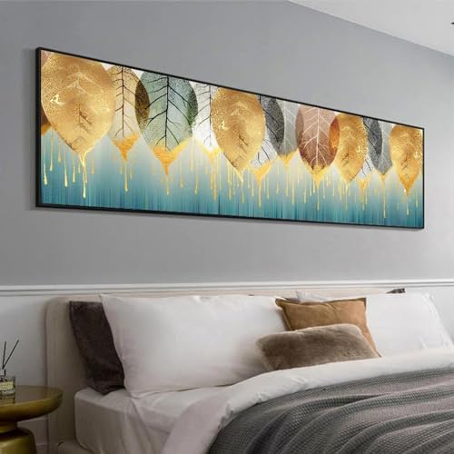 Toile feuilles d'or 40x120 cm KEBIA sans cadre pour salon moderne