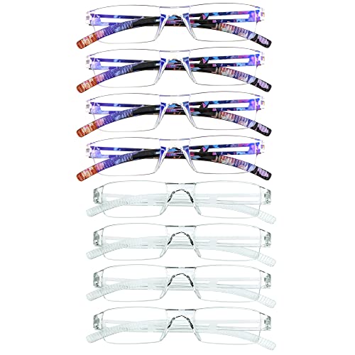 Image of 8 Pack Reading Glasses, Blue Light Blocking Computer Reading Glasses for Women and Men, Lightweight Readers (4 Clear+4 Floral,+4.25Magnification)