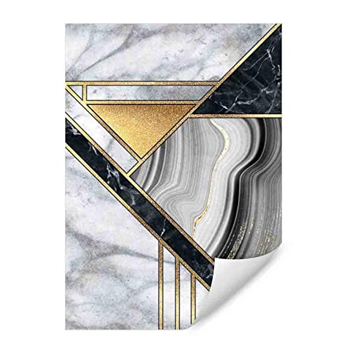 Artze Wall Art Geometrische Wandkunstdrucke 3-teiliges Set, A3 Format, Schwarz Marmor / Gold