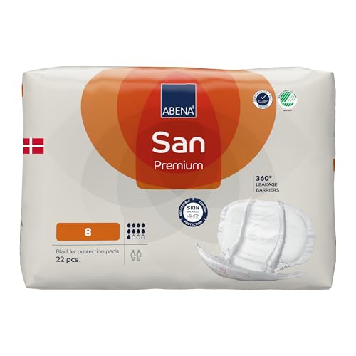 ABENA San 8 Premium Inkontinenzeinlagen 22 Stück für Damen und Herren, 2500 ml Saugfähigkeit, schnell einziehende Inkontinenzprodukte, diskrete und anatomische Inkontinenzeinlagen für Männer/Frauen