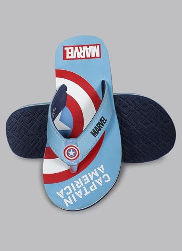 Image of Kidsville Official Marvel Comics Captain America Printed Boys Blue Flip-Flop | Soft, Non-Slip, Indoor, Outdoor, House Slipper, Comfortable & Durable Footwear for Children
