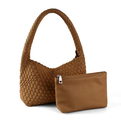 Bolso tejido para mujer, bolso de mano y cartera de cuero vegano, bolso de hombro casual retro para la playa, tote para damas, bolso bajo el brazo miniatura 1