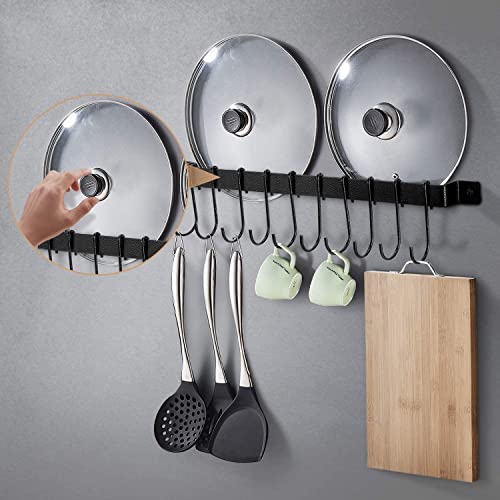 Image of Pan & Pot Lid Organizer Rack - Multifunctional Cookware for Cabinet, Pantry Chopping Board Holder, Space-Saving Kitchen Organizer, Black (L-17 x W-0.5 x H-1 Inches) 10 HOOK-rod